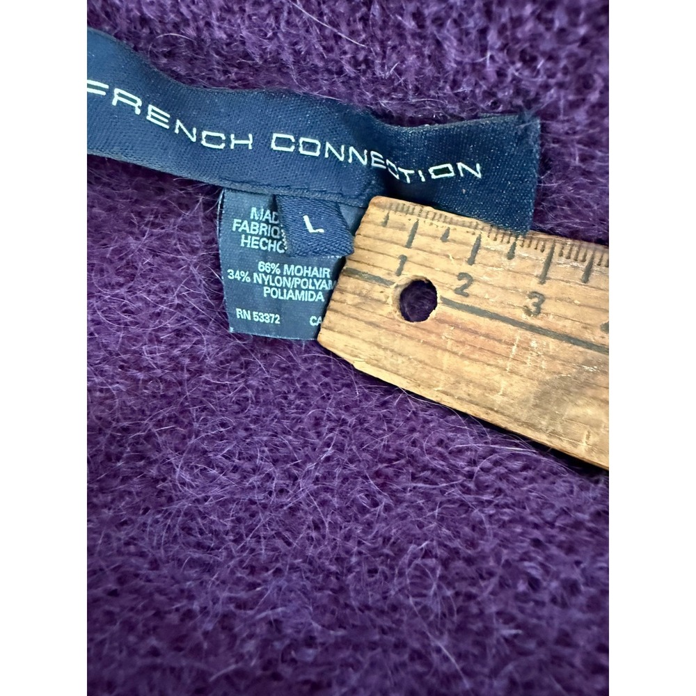French Connection Vtg Women's Cardigan Mohair Sweater Purple sequins L Fair Isle - Picture 7 of 7